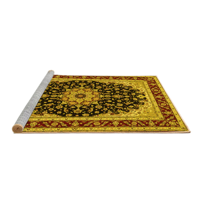 Sideview of Machine Washable Medallion Yellow Traditional Rug, wshtr945yw