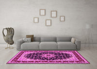 Machine Washable Medallion Pink Traditional Rug, wshtr945pnk