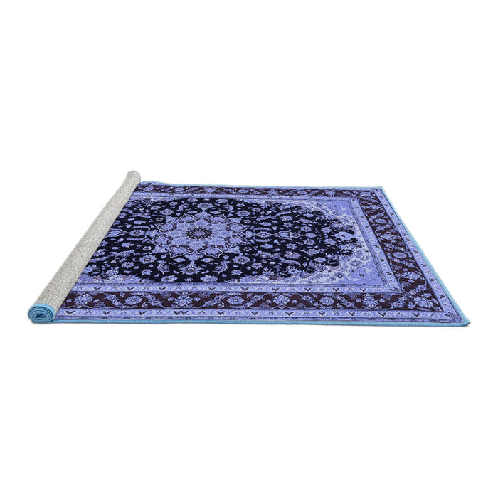 Sideview of Machine Washable Medallion Blue Traditional Rug, wshtr945blu