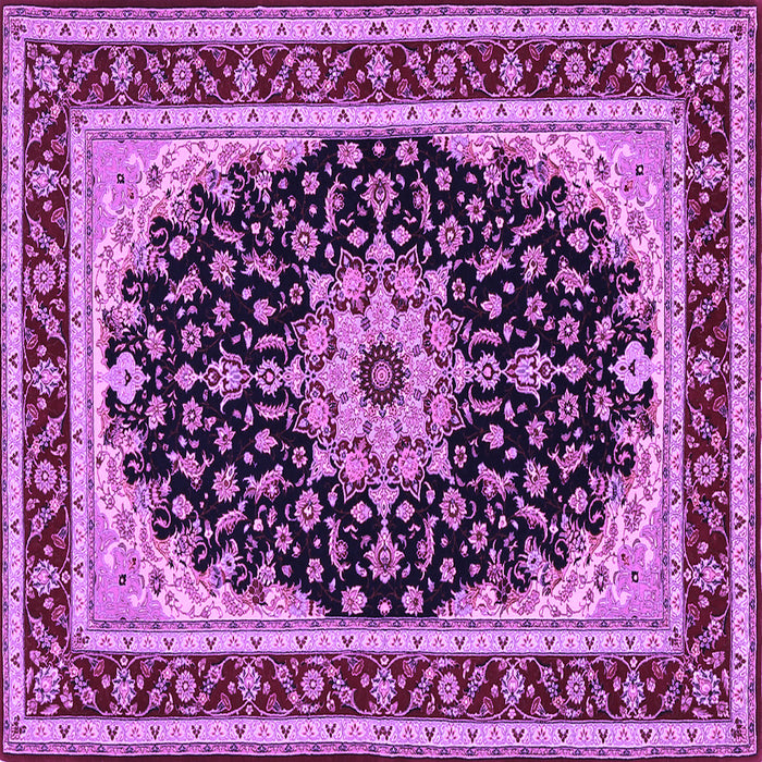 Square Machine Washable Medallion Purple Traditional Area Rugs, wshtr945pur