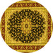 Round Machine Washable Medallion Yellow Traditional Rug, wshtr945yw