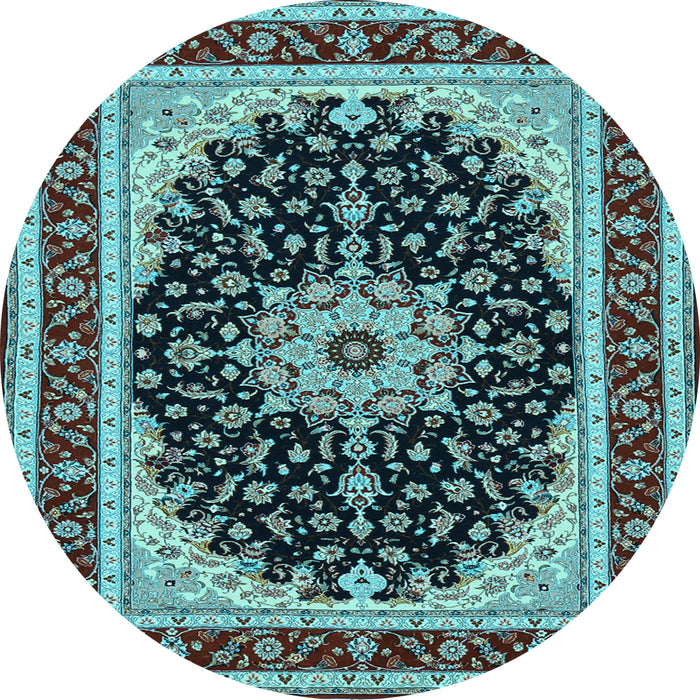 Round Medallion Light Blue Traditional Rug, tr945lblu