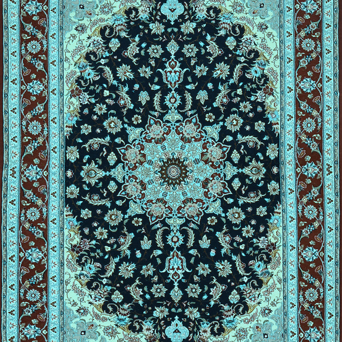Machine Washable Medallion Light Blue Traditional Rug, wshtr945lblu