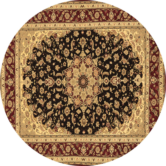 Round Machine Washable Medallion Brown Traditional Rug, wshtr945brn