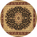 Round Machine Washable Medallion Brown Traditional Rug, wshtr945brn