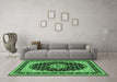 Machine Washable Medallion Emerald Green Traditional Area Rugs in a Living Room,, wshtr945emgrn