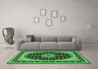 Machine Washable Medallion Emerald Green Traditional Rug, wshtr945emgrn