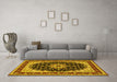 Machine Washable Medallion Yellow Traditional Rug in a Living Room, wshtr945yw