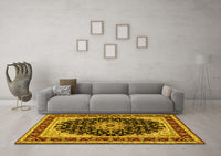 Machine Washable Medallion Yellow Traditional Rug, wshtr945yw