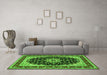 Machine Washable Medallion Green Traditional Area Rugs in a Living Room,, wshtr945grn