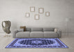 Machine Washable Medallion Blue Traditional Rug in a Living Room, wshtr945blu