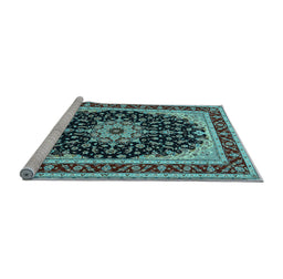 Sideview of Machine Washable Medallion Light Blue Traditional Rug, wshtr945lblu