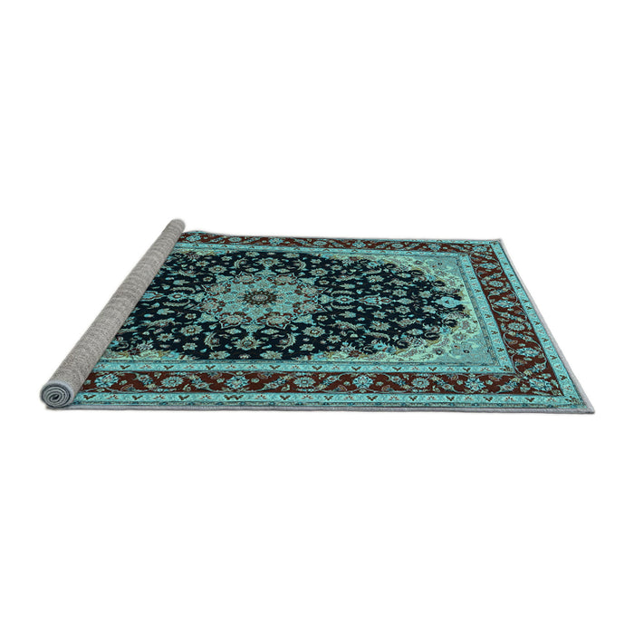Sideview of Machine Washable Medallion Light Blue Traditional Rug, wshtr945lblu