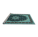 Sideview of Machine Washable Medallion Light Blue Traditional Rug, wshtr945lblu