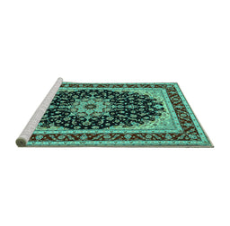 Sideview of Machine Washable Medallion Turquoise Traditional Area Rugs, wshtr945turq
