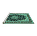 Sideview of Machine Washable Medallion Turquoise Traditional Area Rugs, wshtr945turq