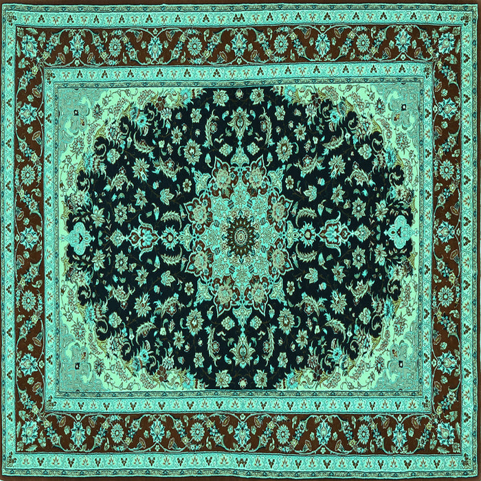 Square Machine Washable Medallion Turquoise Traditional Area Rugs, wshtr945turq
