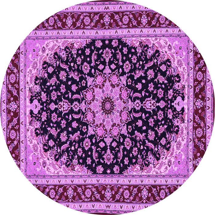 Round Machine Washable Medallion Purple Traditional Area Rugs, wshtr945pur