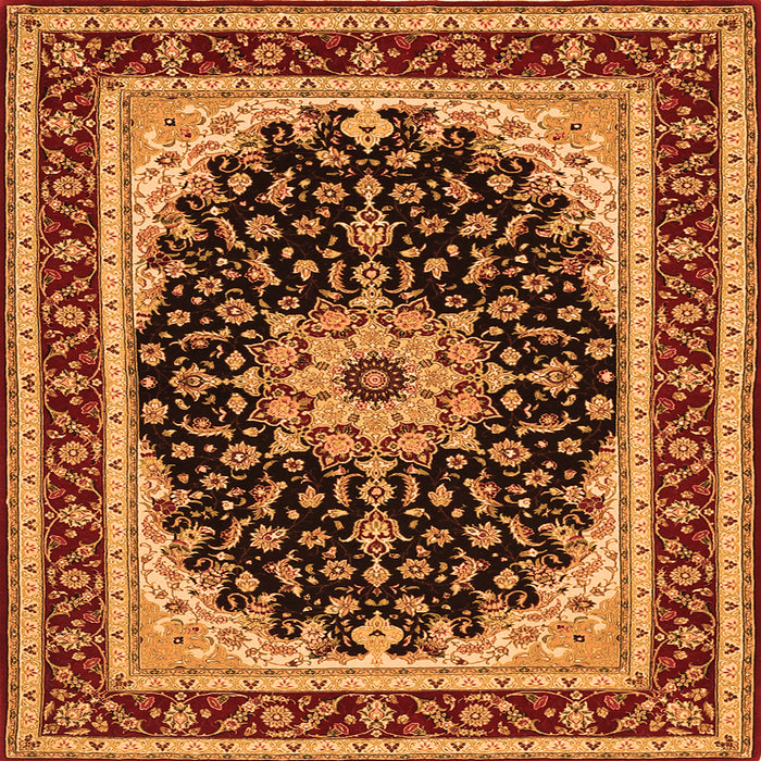 Round Machine Washable Medallion Orange Traditional Area Rugs, wshtr945org