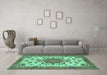 Machine Washable Persian Turquoise Traditional Area Rugs in a Living Room,, wshtr946turq