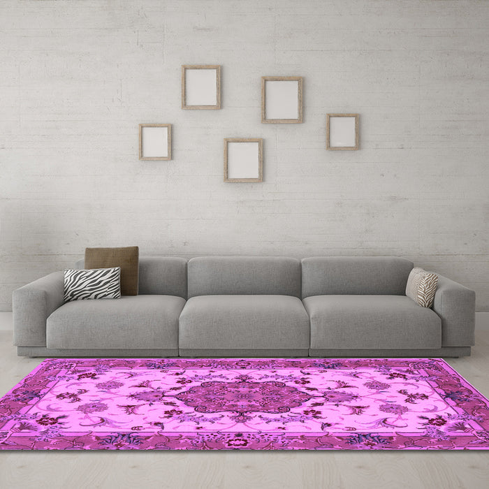 Machine Washable Persian Purple Traditional Area Rugs in a Living Room, wshtr946pur