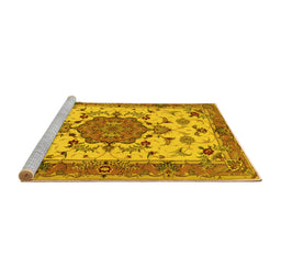 Sideview of Machine Washable Persian Yellow Traditional Rug, wshtr946yw
