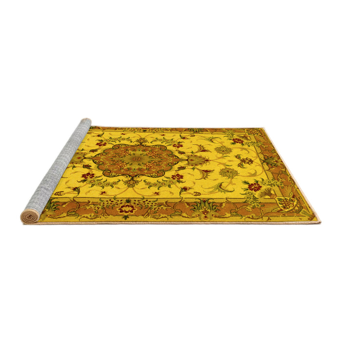 Sideview of Machine Washable Persian Yellow Traditional Rug, wshtr946yw