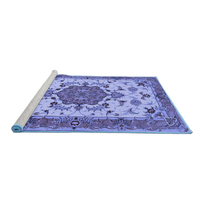 Sideview of Machine Washable Persian Blue Traditional Rug, wshtr946blu