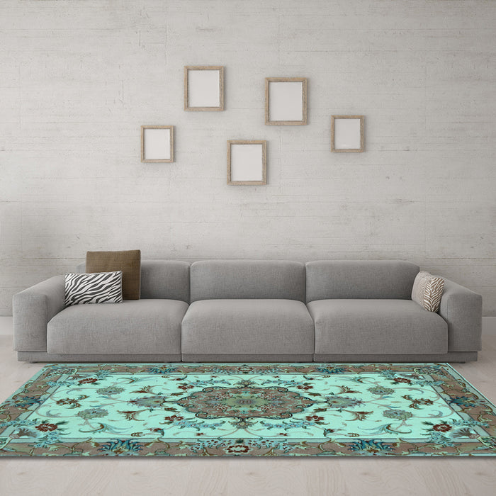 Machine Washable Persian Light Blue Traditional Rug in a Living Room, wshtr946lblu