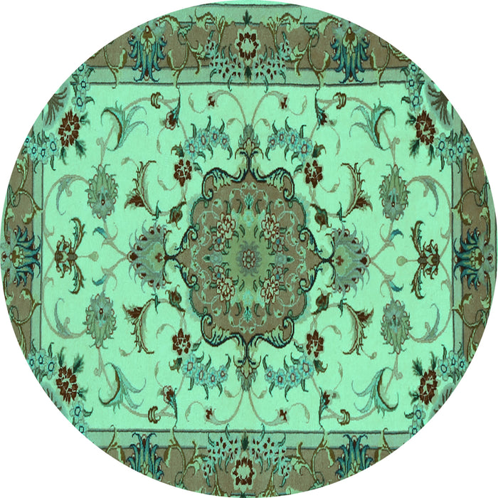 Round Persian Turquoise Traditional Rug, tr946turq