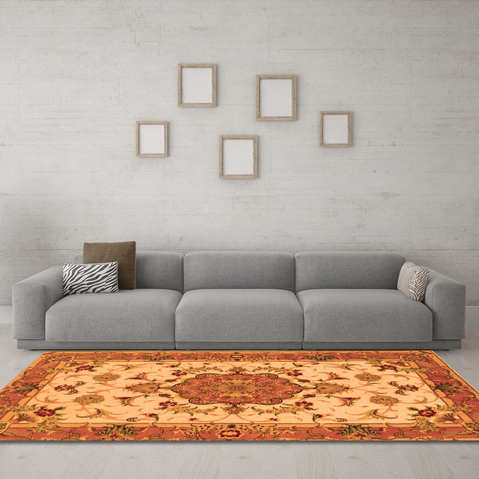 Machine Washable Persian Orange Traditional Area Rugs in a Living Room, wshtr946org