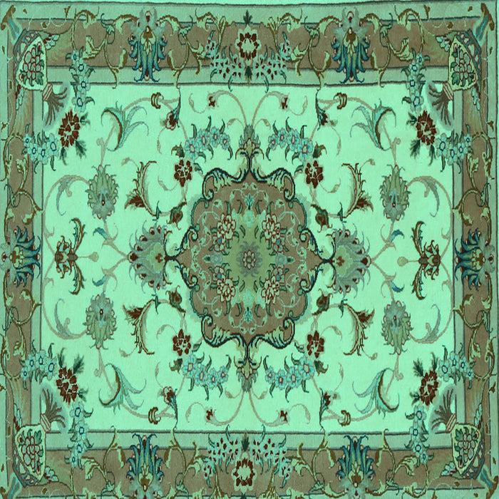 Square Machine Washable Persian Turquoise Traditional Area Rugs, wshtr946turq