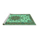 Sideview of Machine Washable Persian Turquoise Traditional Area Rugs, wshtr946turq