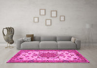 Machine Washable Persian Pink Traditional Rug, wshtr946pnk