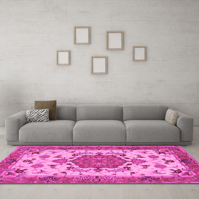 Machine Washable Persian Pink Traditional Rug in a Living Room, wshtr946pnk