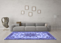 Machine Washable Persian Blue Traditional Rug, wshtr946blu