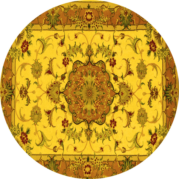 Round Persian Yellow Traditional Rug, tr946yw