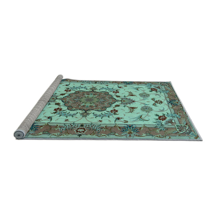 Sideview of Machine Washable Persian Light Blue Traditional Rug, wshtr946lblu