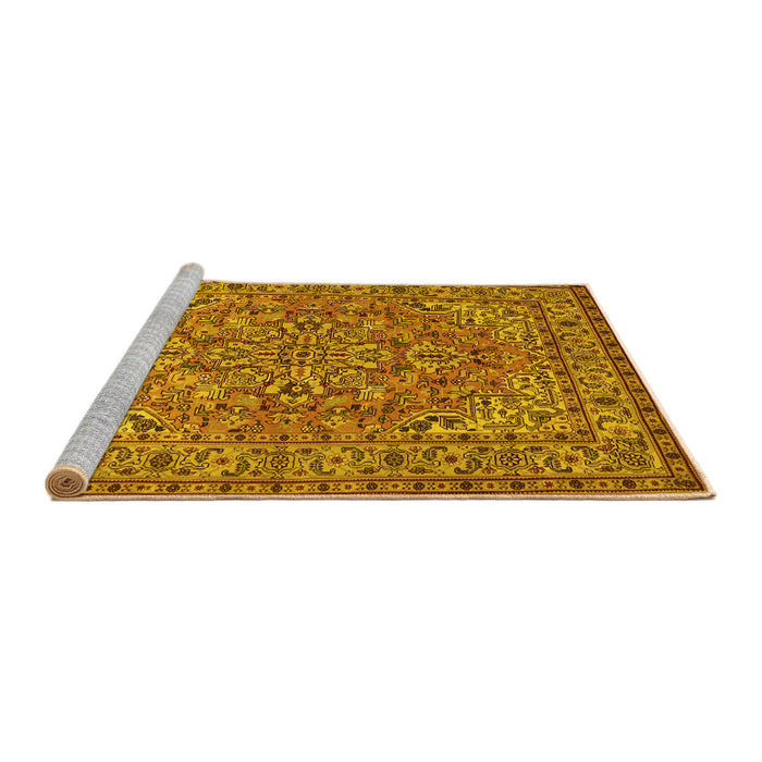 Sideview of Machine Washable Persian Yellow Traditional Rug, wshtr947yw