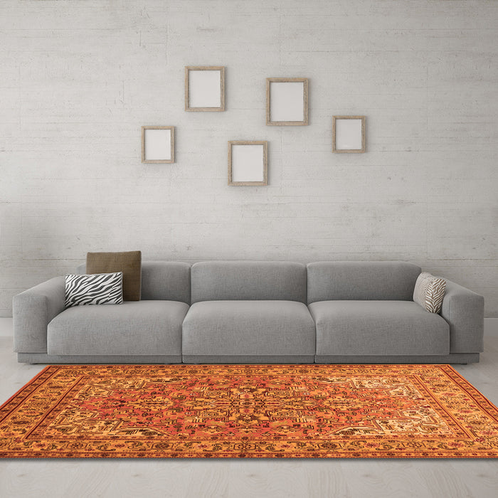 Machine Washable Persian Orange Traditional Area Rugs in a Living Room, wshtr947org