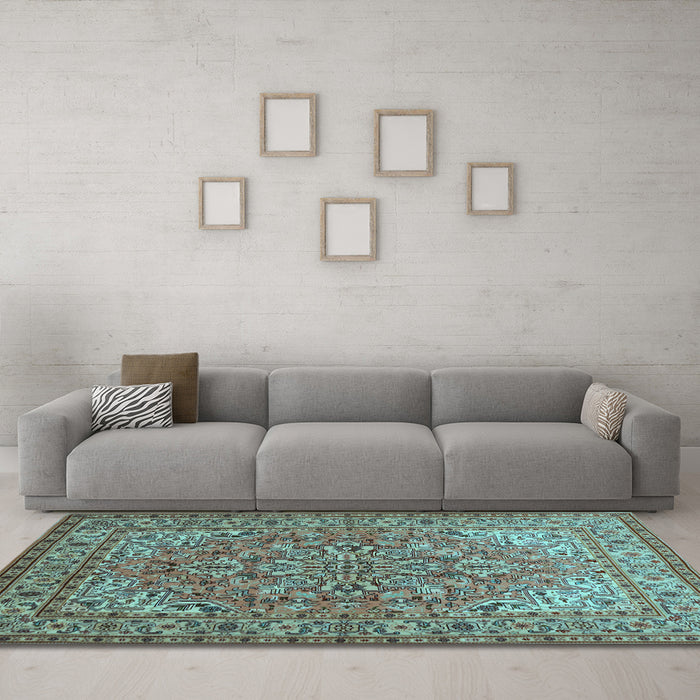 Machine Washable Persian Light Blue Traditional Rug in a Living Room, wshtr947lblu