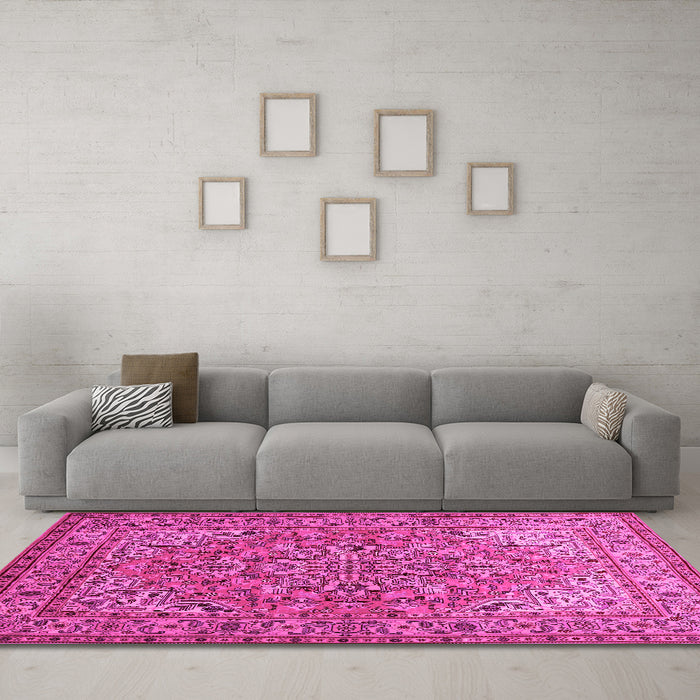 Machine Washable Persian Pink Traditional Rug in a Living Room, wshtr947pnk