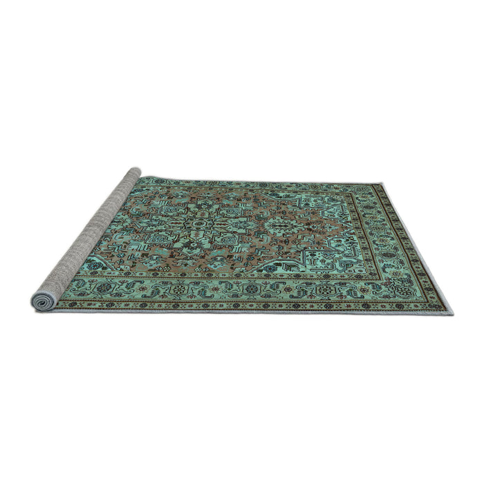 Sideview of Machine Washable Persian Light Blue Traditional Rug, wshtr947lblu