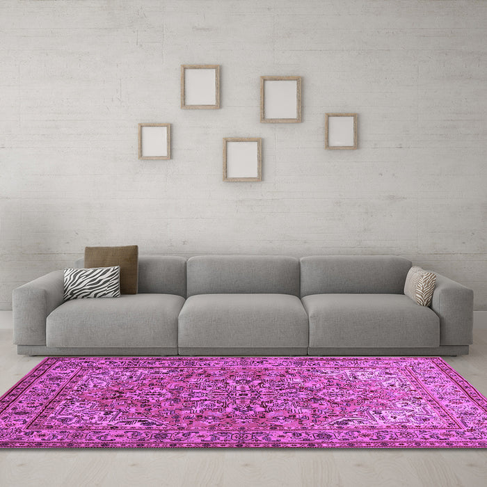 Machine Washable Persian Purple Traditional Area Rugs in a Living Room, wshtr947pur