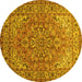 Round Machine Washable Persian Yellow Traditional Rug, wshtr947yw