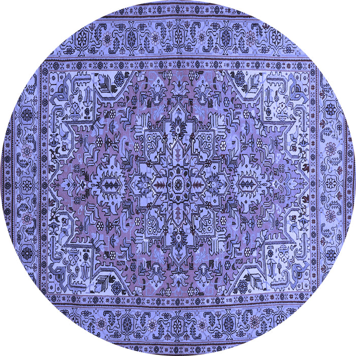 Round Machine Washable Persian Blue Traditional Rug, wshtr947blu