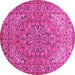 Round Machine Washable Persian Pink Traditional Rug, wshtr947pnk