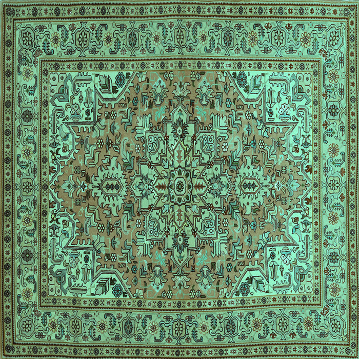 Square Machine Washable Persian Turquoise Traditional Area Rugs, wshtr947turq