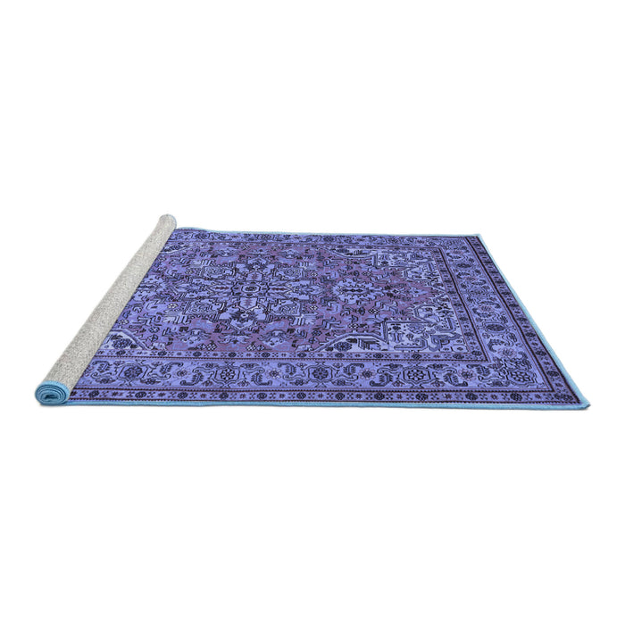Sideview of Machine Washable Persian Blue Traditional Rug, wshtr947blu