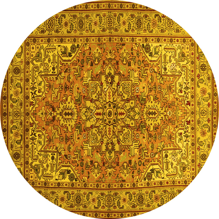 Round Persian Yellow Traditional Rug, tr947yw